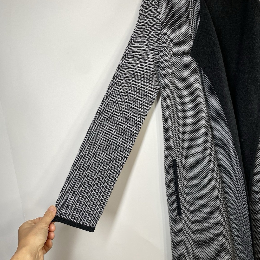 Talbots Womens Merino Wool Front Open Knit Drape Cardigan Herringbone Sz XS Gray - Picture 4 of 16